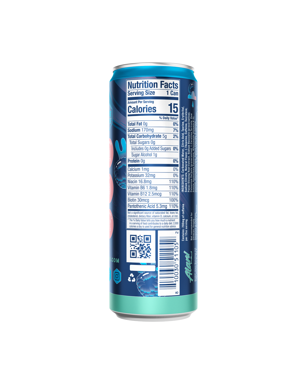 A back view of Energy Drink in Breezeberry flavor highlighting nutrition facts.