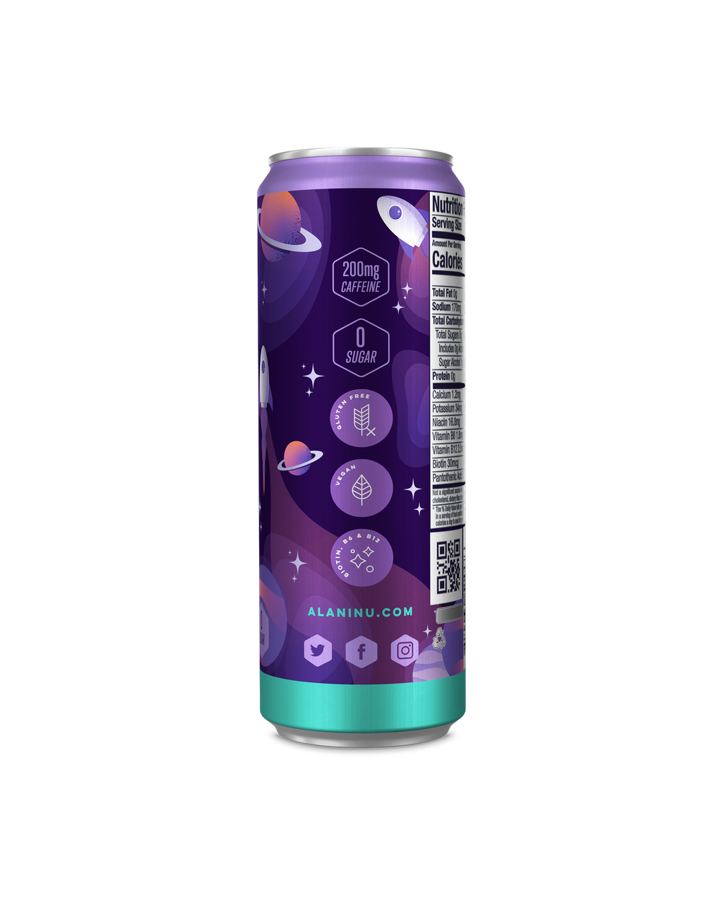 A side view of Energy drink in Cosmic Stardust flavor showcasing details of product.
